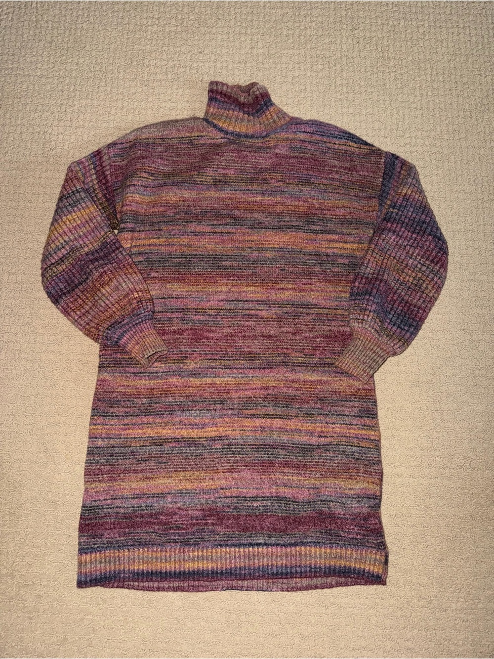 LOFT Multicolor Striped Turtleneck Sweater Dress - Purple, Pink, Gold
